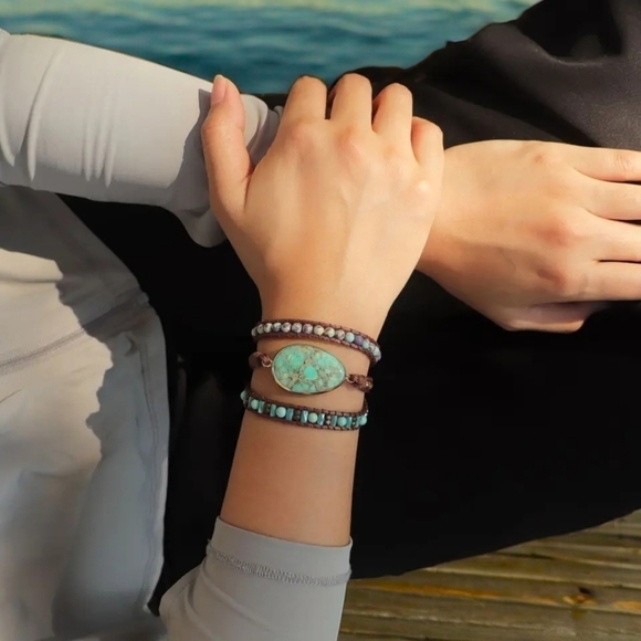 ποΈHandmade Blue Imperial Jasper Wrap Bracelet | Boho Chic Vintage Style πΈπ - Picture 3 of 9